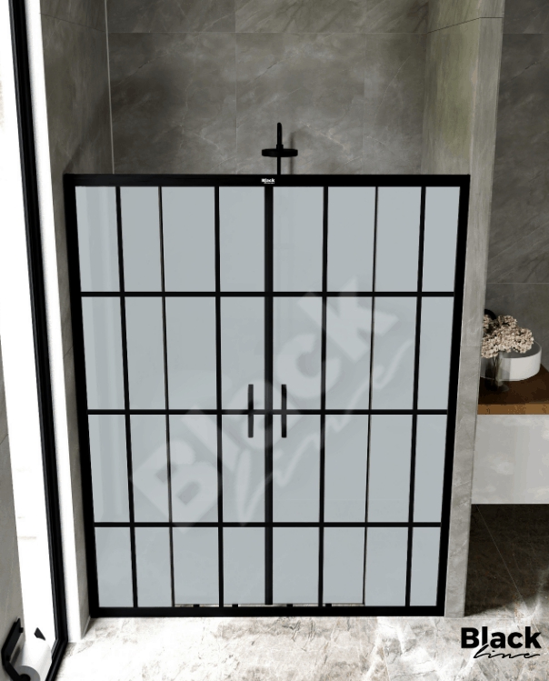 Luxuryline Siyah Çıtalı Komple Kumlu Duşakabin İki Duvar Arası Temperli Cam 5mm Şeffaf H: 190