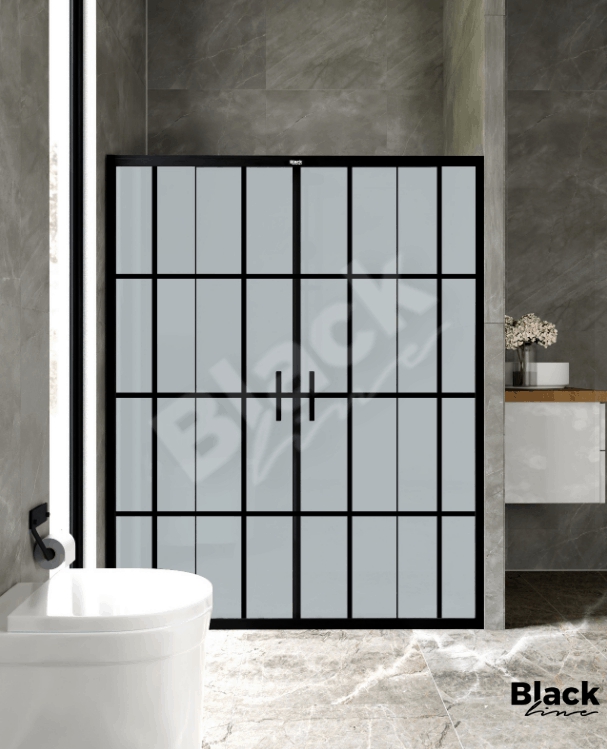 Luxuryline Siyah Çıtalı Komple Kumlu Duşakabin İki Duvar Arası Temperli Cam 5mm Şeffaf H: 190